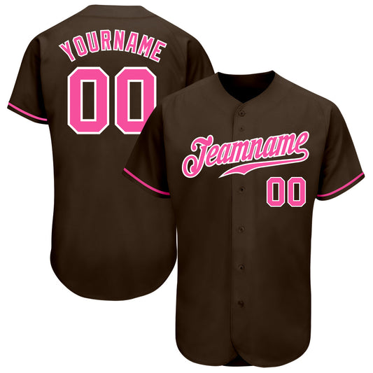 Custom Brown Pink-White Authentic Baseball Jersey - Sky-Custom
