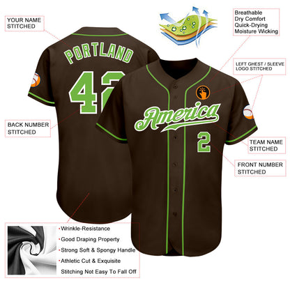 Custom Brown Neon Green-White Authentic Baseball Jersey - Sky-Custom