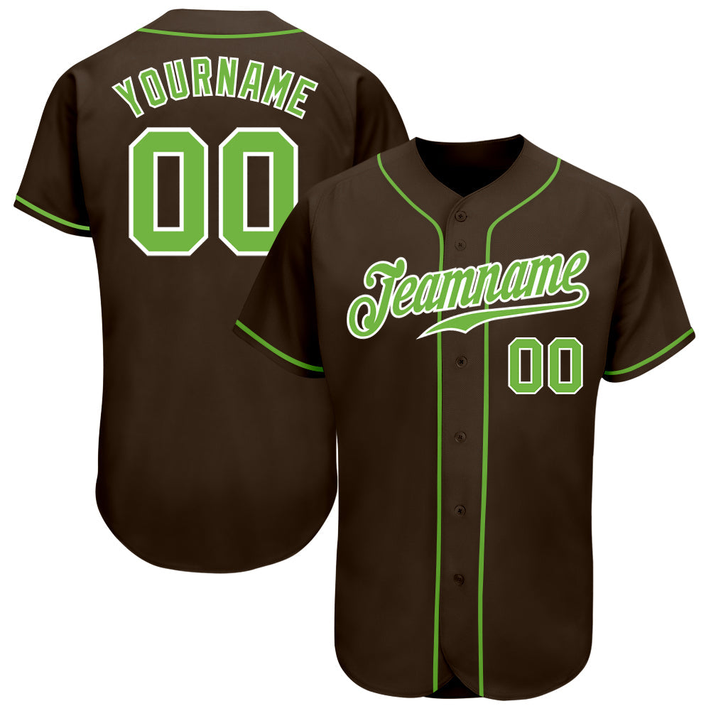 Custom Brown Neon Green-White Authentic Baseball Jersey - Sky-Custom