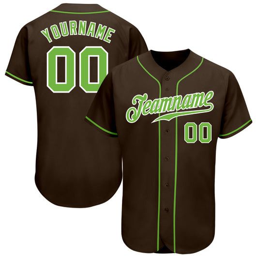 Custom Brown Neon Green-White Authentic Baseball Jersey - Sky-Custom