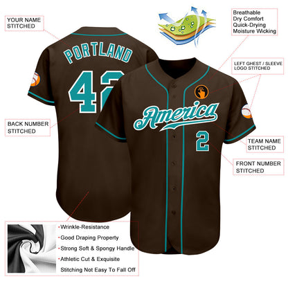 Custom Brown Teal-White Authentic Baseball Jersey - Sky-Custom