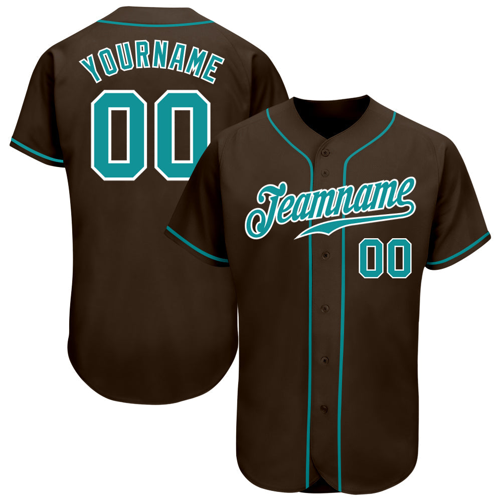 Custom Brown Teal-White Authentic Baseball Jersey - Sky-Custom