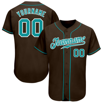 Custom Brown Teal-White Authentic Baseball Jersey - Sky-Custom