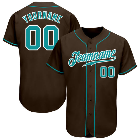 Custom Brown Teal-White Authentic Baseball Jersey - Sky-Custom