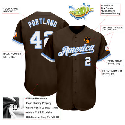 Custom Brown White-Light Blue Authentic Baseball Jersey - Sky-Custom