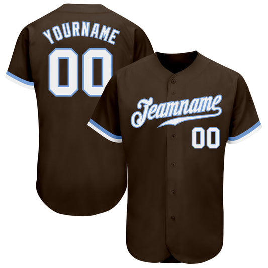 Custom Brown White-Light Blue Authentic Baseball Jersey - Sky-Custom