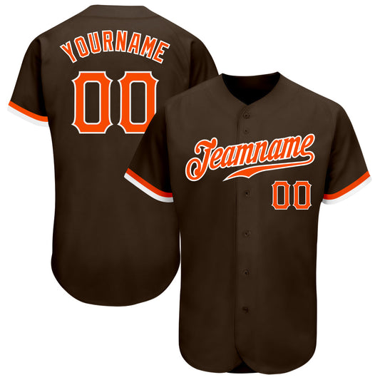 Custom Brown Orange-White Authentic Baseball Jersey - Sky-Custom