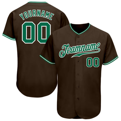 Custom Brown Kelly Green-White Authentic Baseball Jersey - Sky-Custom