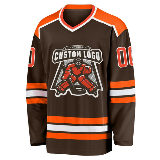 Custom Brown Orange-White Hockey Jersey - Sky-Custom