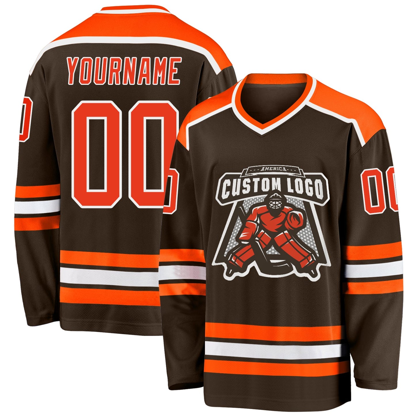 Custom Brown Orange-White Hockey Jersey - Sky-Custom