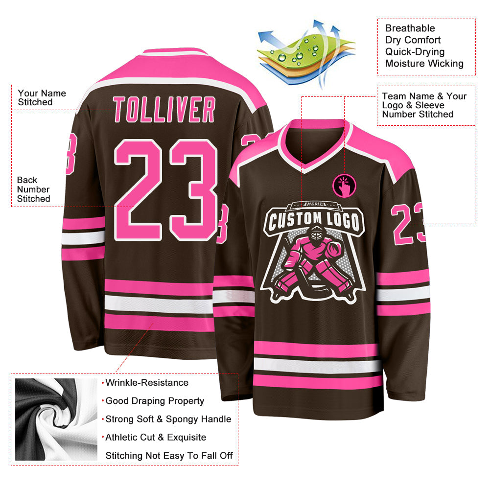 Custom Brown Pink-White Hockey Jersey - Sky-Custom