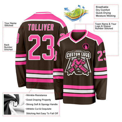 Custom Brown Pink-White Hockey Jersey - Sky-Custom