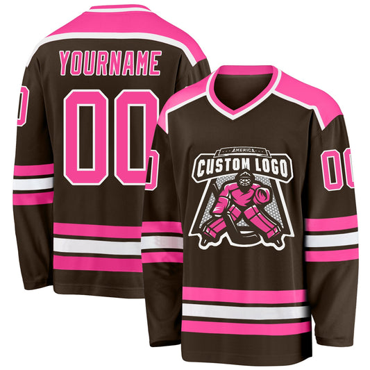 Custom Brown Pink-White Hockey Jersey - Sky-Custom