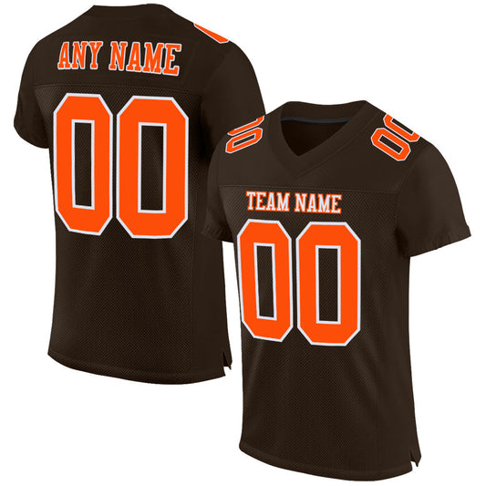 Custom Brown Orange-White Mesh Authentic Football Jersey - Sky-Custom