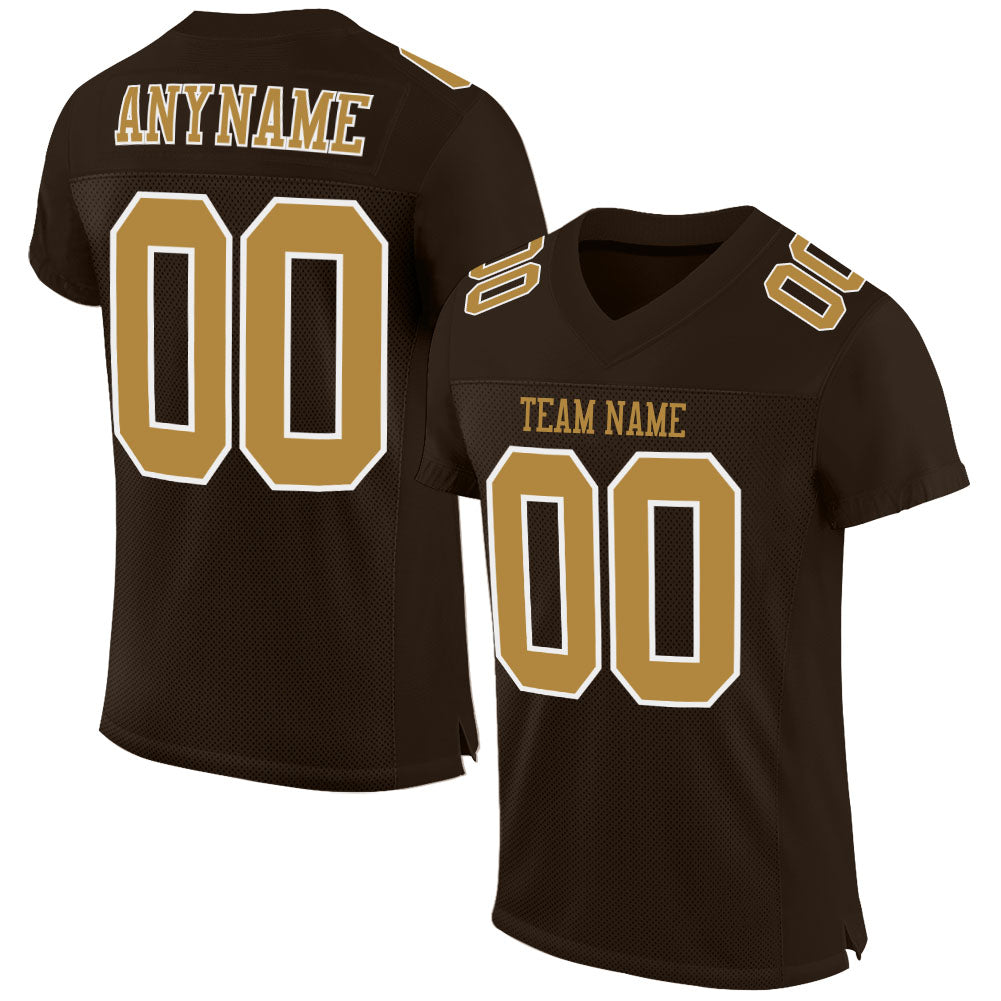 Custom Brown Old Gold-White Mesh Authentic Football Jersey - Sky-Custom
