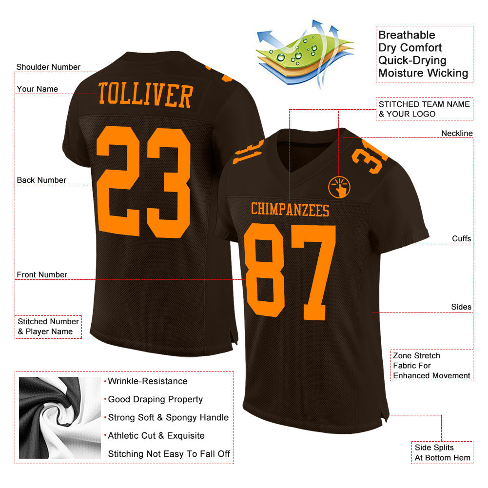 Custom Brown Bay Orange Mesh Authentic Football Jersey - Sky-Custom