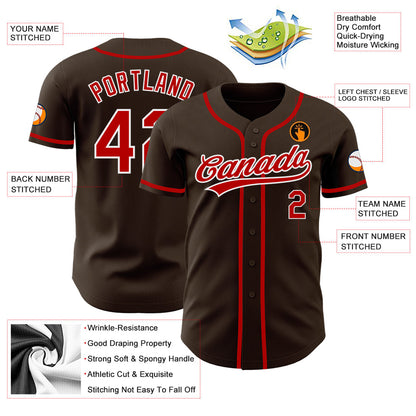 Custom Brown Red-White Authentic Baseball Jersey - Sky-Custom