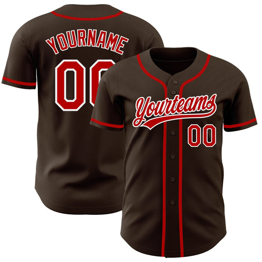 Custom Brown Red-White Authentic Baseball Jersey - Sky-Custom
