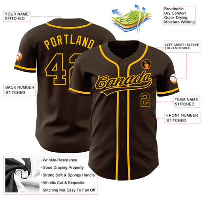 Custom Brown Brown-Gold Authentic Baseball Jersey - Sky-Custom