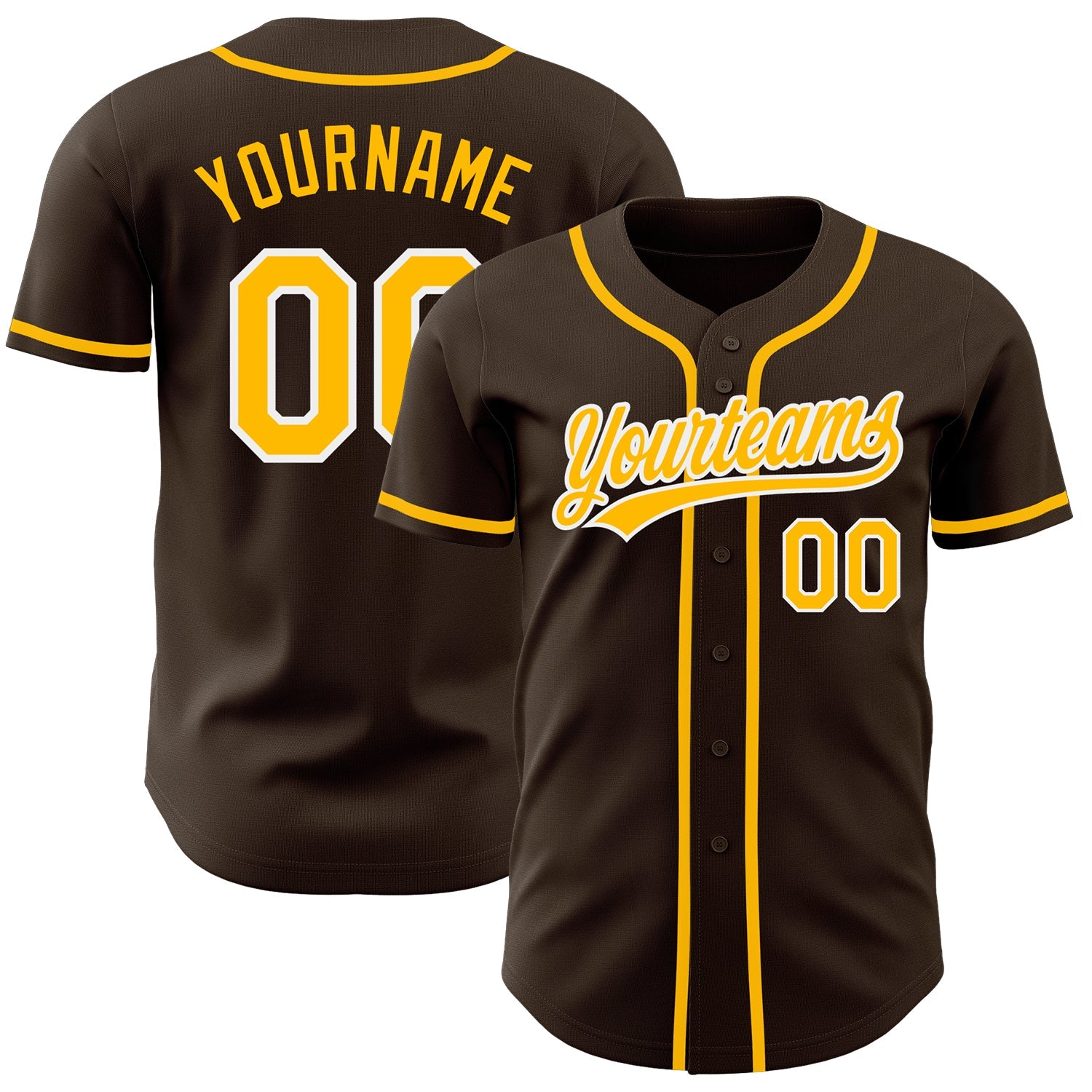 Custom Brown Gold-White Authentic Baseball Jersey - Sky-Custom