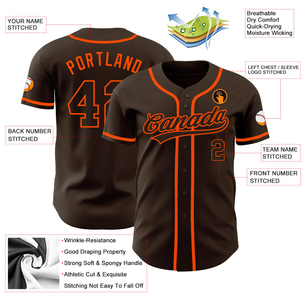 Custom Brown Brown-Orange Authentic Baseball Jersey - Sky-Custom