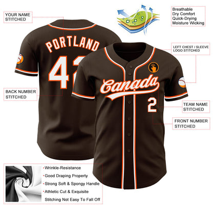 Custom Brown White-Orange Authentic Baseball Jersey - Sky-Custom
