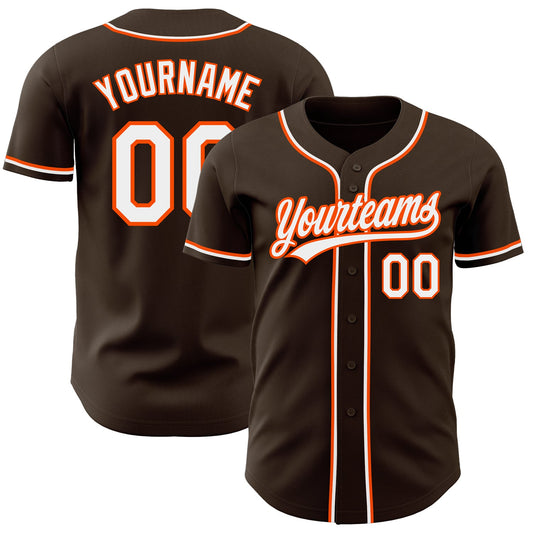 Custom Brown White-Orange Authentic Baseball Jersey - Sky-Custom