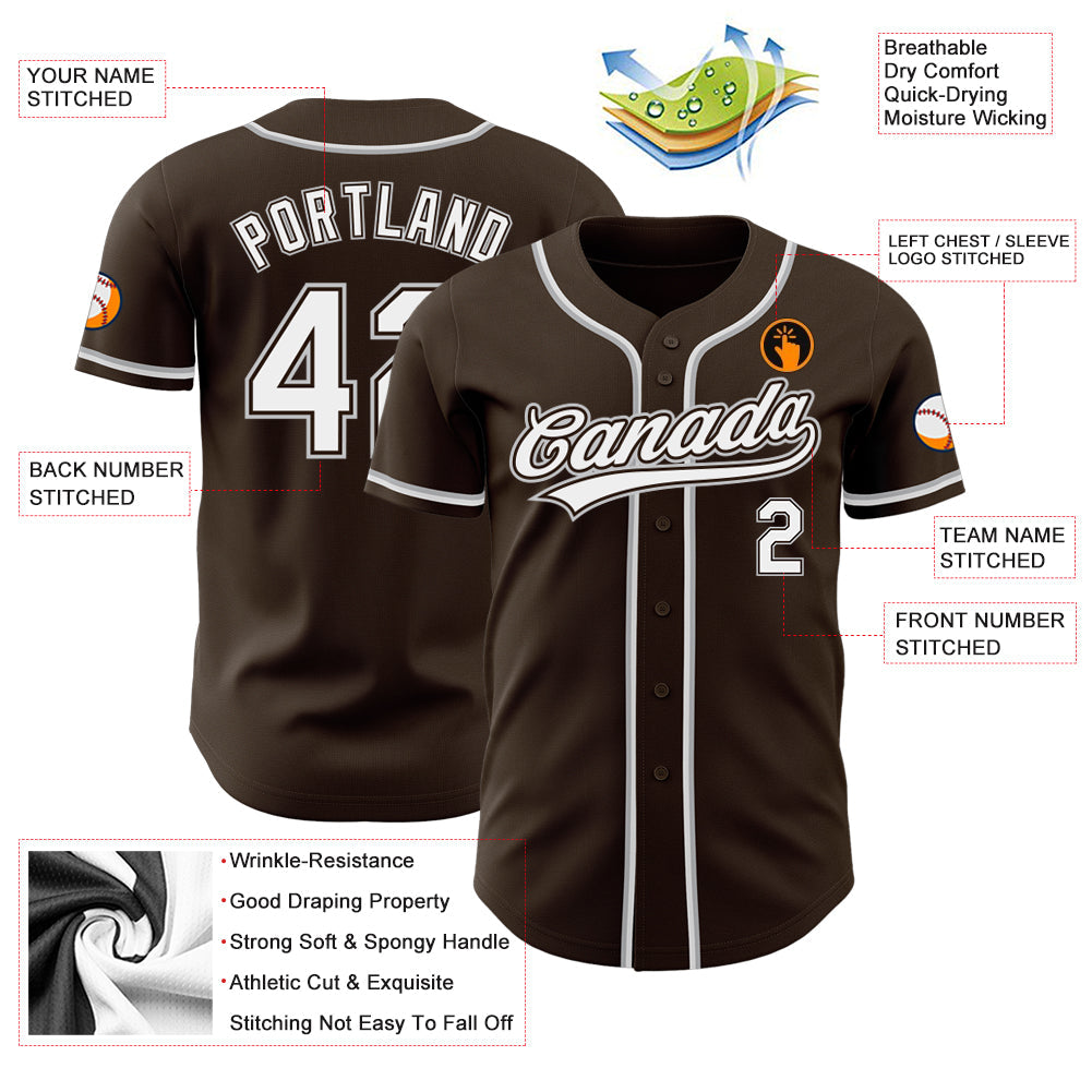 Custom Brown White-Gray Authentic Baseball Jersey - Sky-Custom
