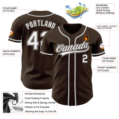 Custom Brown White-Gray Authentic Baseball Jersey - Sky-Custom