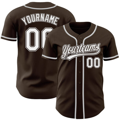 Custom Brown White-Gray Authentic Baseball Jersey - Sky-Custom