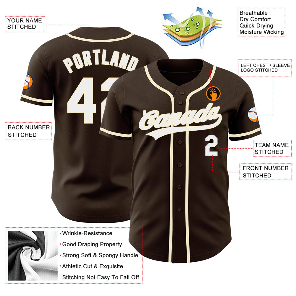 Custom Brown White-Cream Authentic Baseball Jersey - Sky-Custom
