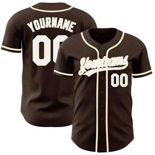 Custom Brown White-Cream Authentic Baseball Jersey - Sky-Custom