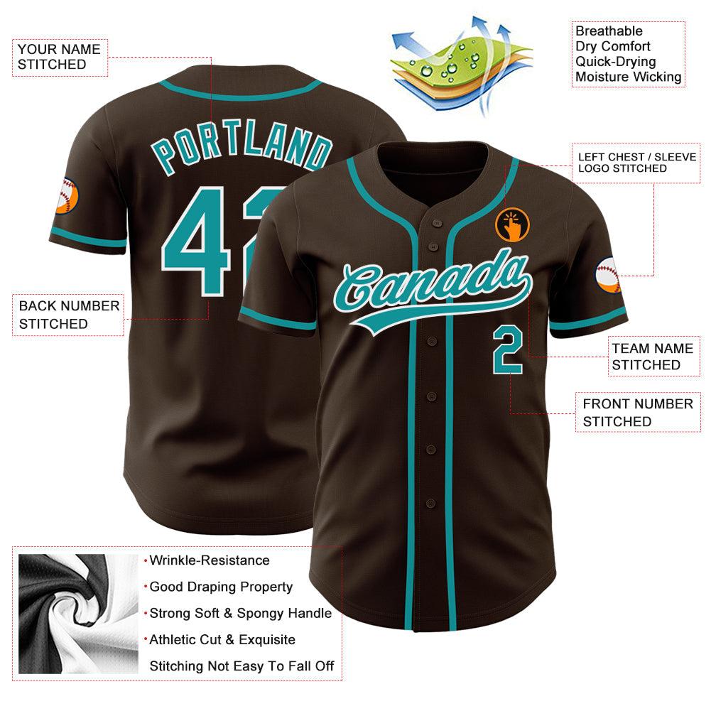 Custom Brown Teal-White Authentic Baseball Jersey - Sky-Custom