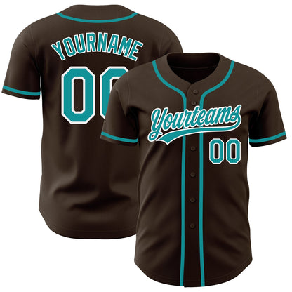 Custom Brown Teal-White Authentic Baseball Jersey - Sky-Custom