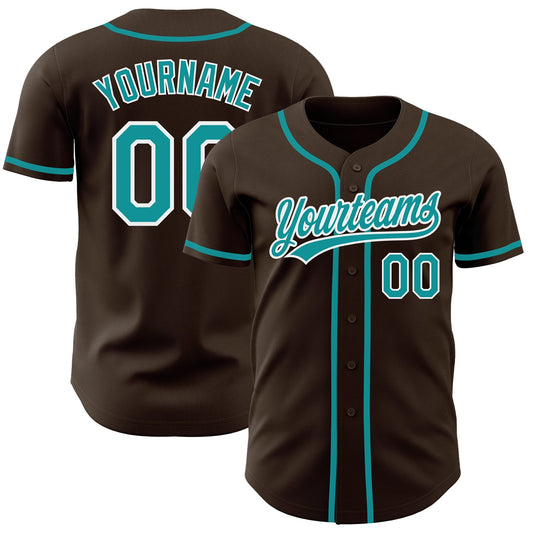 Custom Brown Teal-White Authentic Baseball Jersey - Sky-Custom