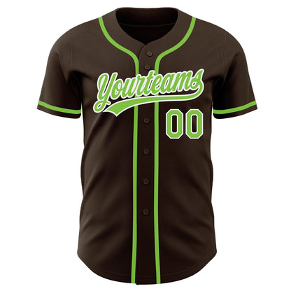 Custom Brown Neon Green-White Authentic Baseball Jersey - Sky-Custom