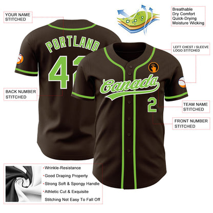 Custom Brown Neon Green-White Authentic Baseball Jersey - Sky-Custom
