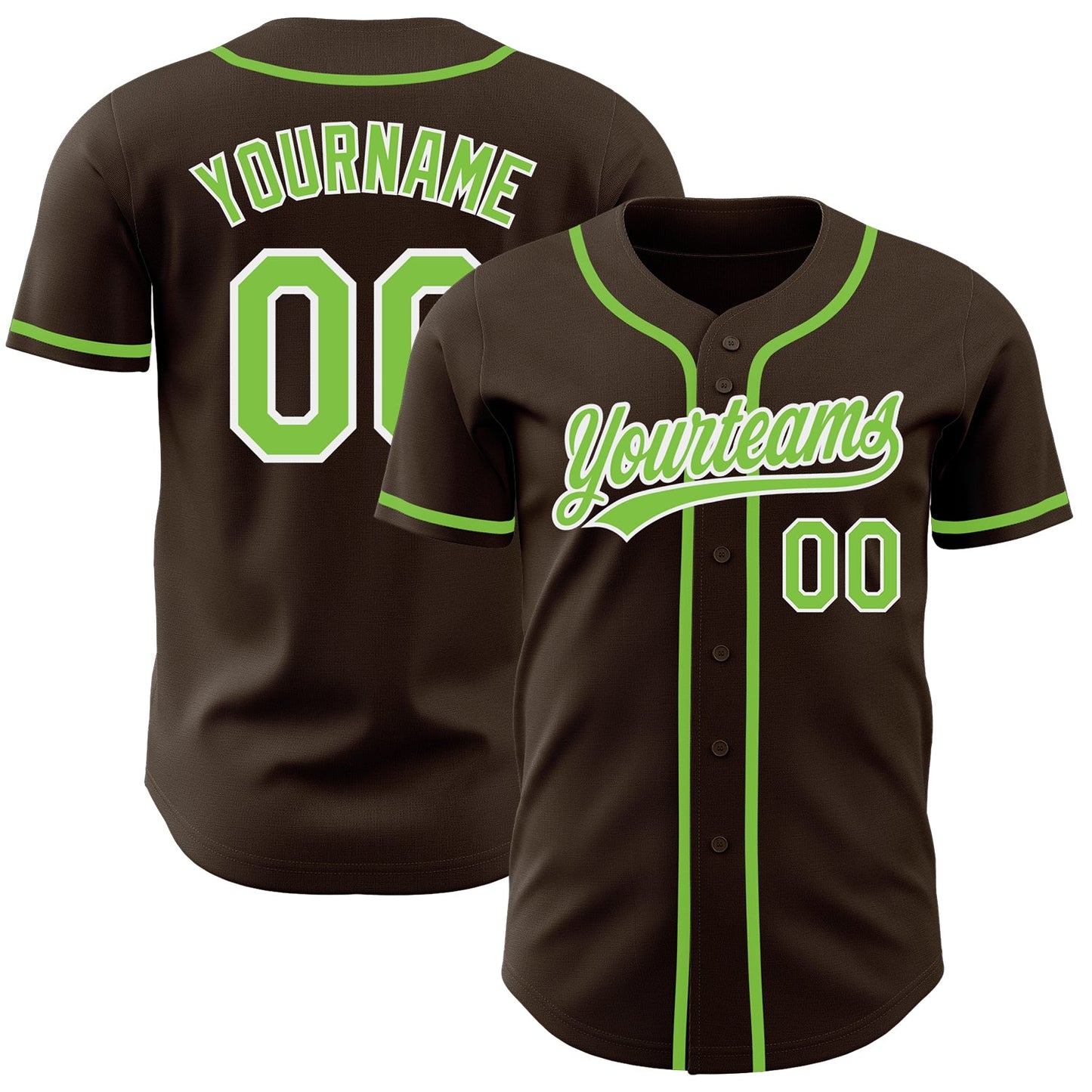 Custom Brown Neon Green-White Authentic Baseball Jersey - Sky-Custom