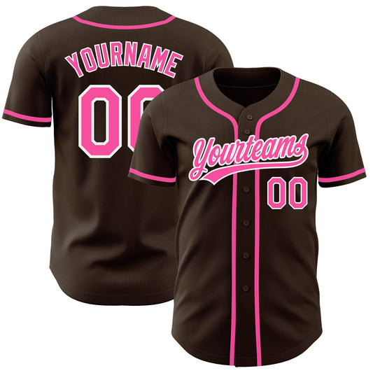 Custom Brown Pink-White Authentic Baseball Jersey - Sky-Custom