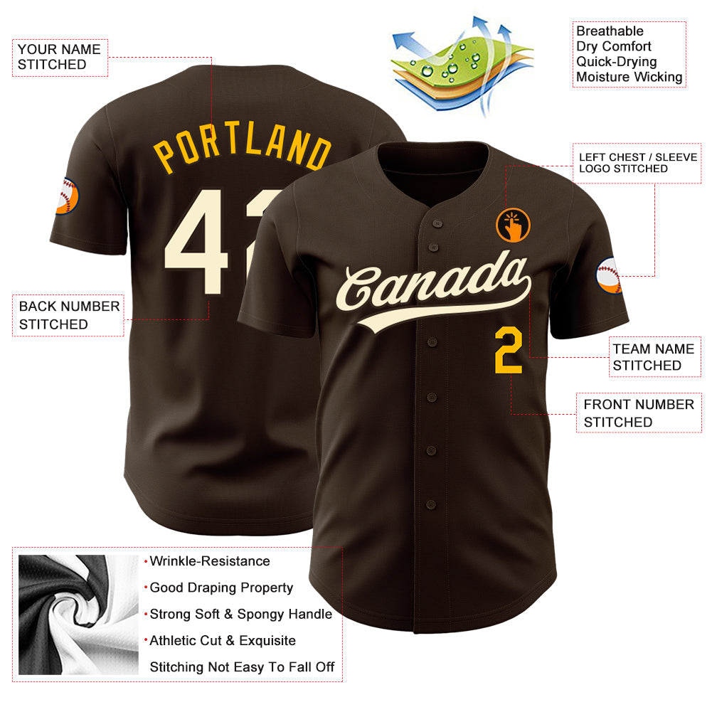 Custom Brown Cream-Gold Authentic Baseball Jersey - Sky-Custom