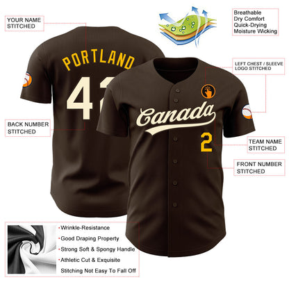 Custom Brown Cream-Gold Authentic Baseball Jersey - Sky-Custom