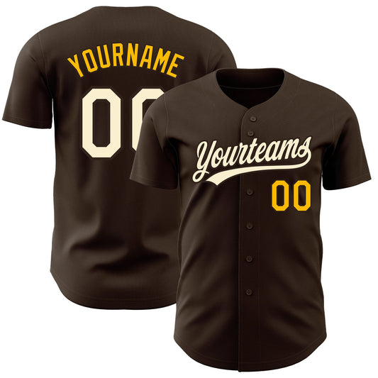 Custom Brown Cream-Gold Authentic Baseball Jersey - Sky-Custom