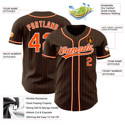 Custom Brown Orange Pinstripe Orange-White Authentic Baseball Jersey - Sky-Custom