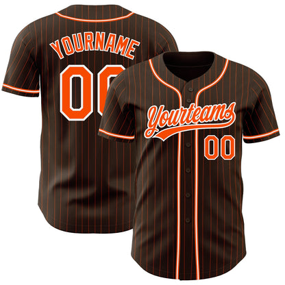Custom Brown Orange Pinstripe Orange-White Authentic Baseball Jersey - Sky-Custom