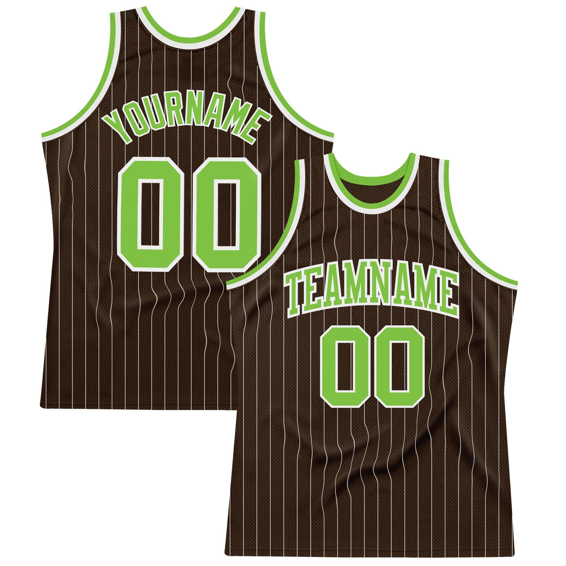 Custom Brown White Pinstripe Neon Green Authentic Basketball Jersey - Sky-Custom