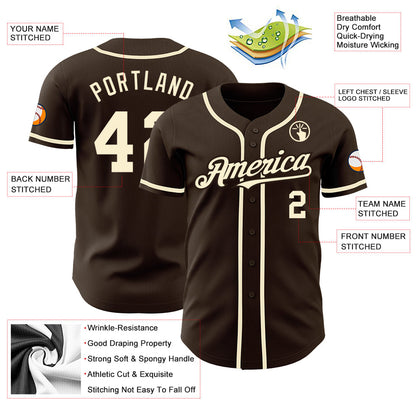 Custom Brown Cream Authentic Baseball Jersey - Sky-Custom