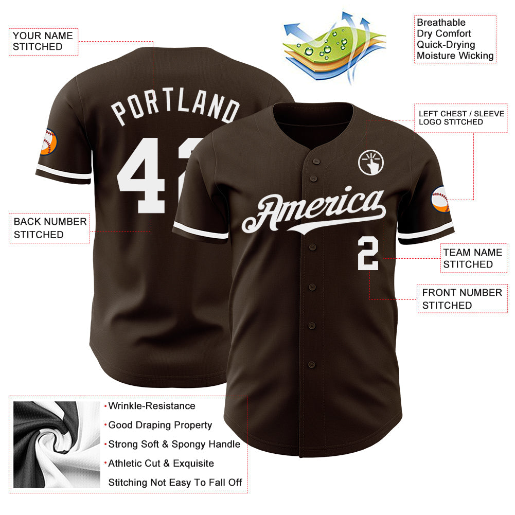 Custom Brown White Authentic Baseball Jersey - Sky-Custom