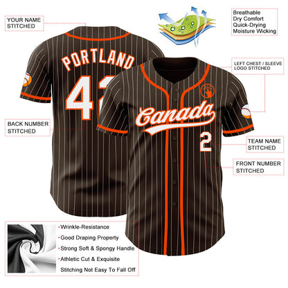 Custom Brown White Pinstripe Orange Authentic Baseball Jersey - Sky-Custom