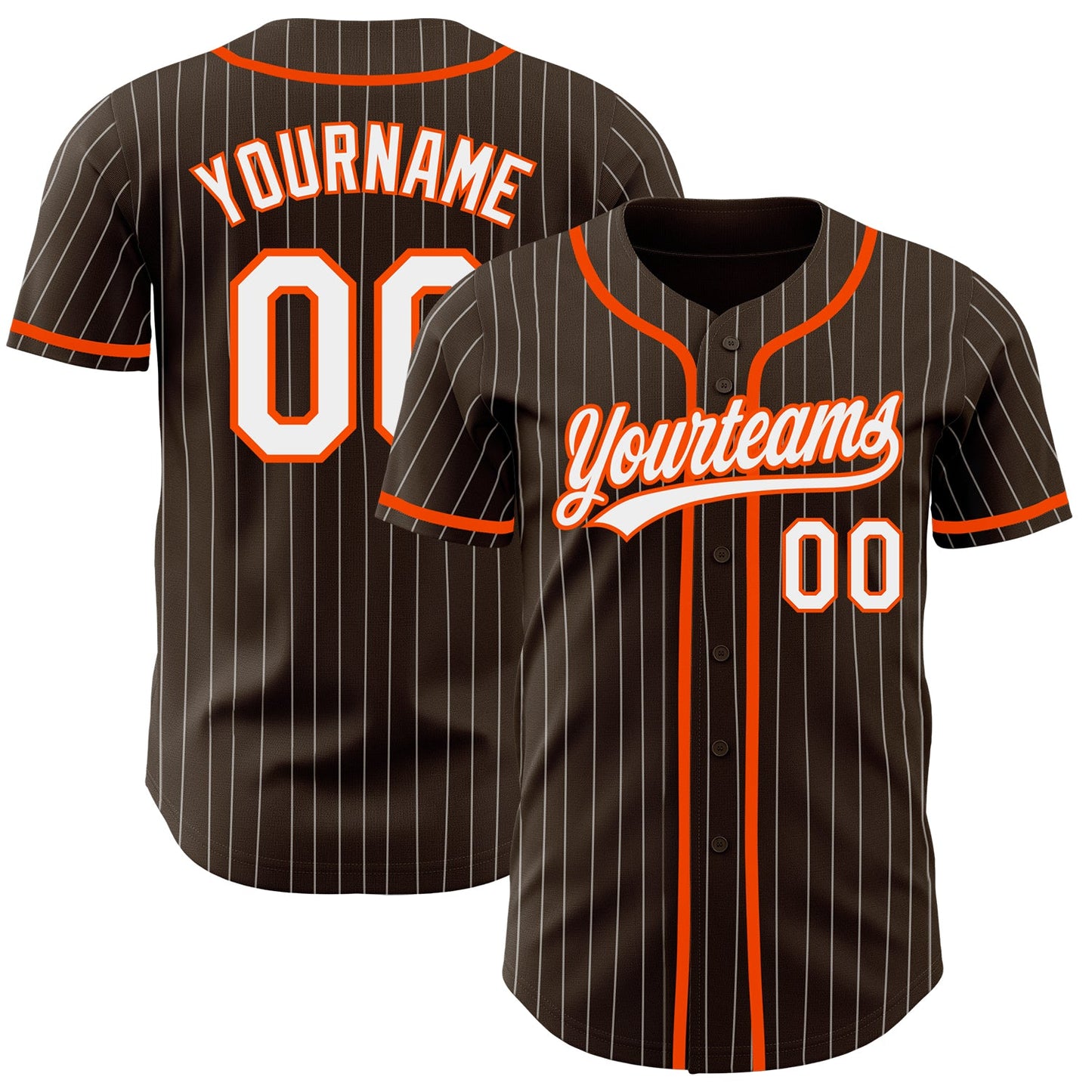 Custom Brown White Pinstripe Orange Authentic Baseball Jersey - Sky-Custom