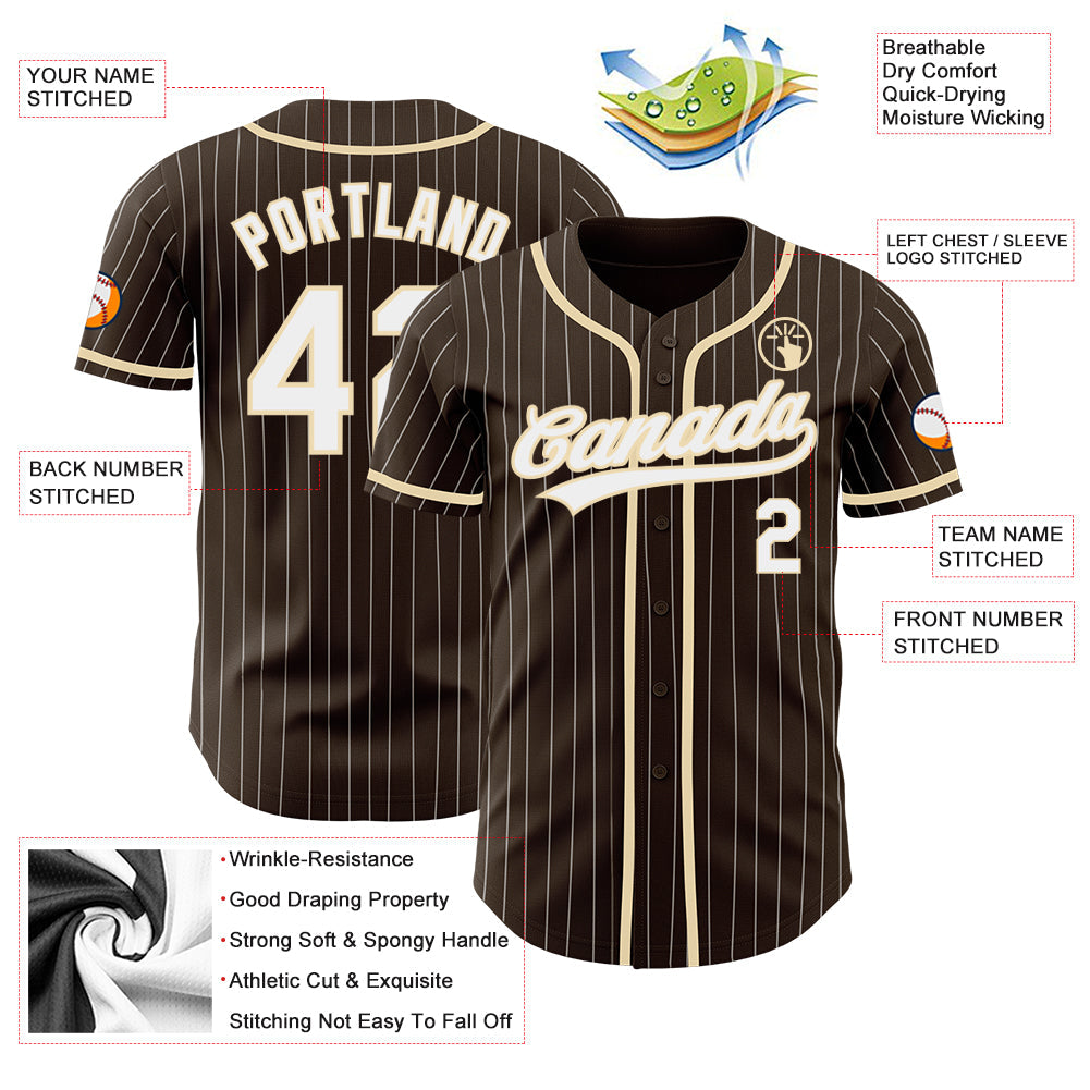 Custom Brown White Pinstripe City Cream Authentic Baseball Jersey - Sky-Custom
